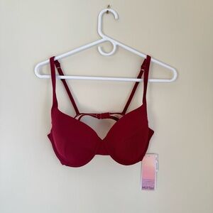 Mott50 Deep Red mulberry Solid Rib Underwire Swim Bikini Bra - 34D